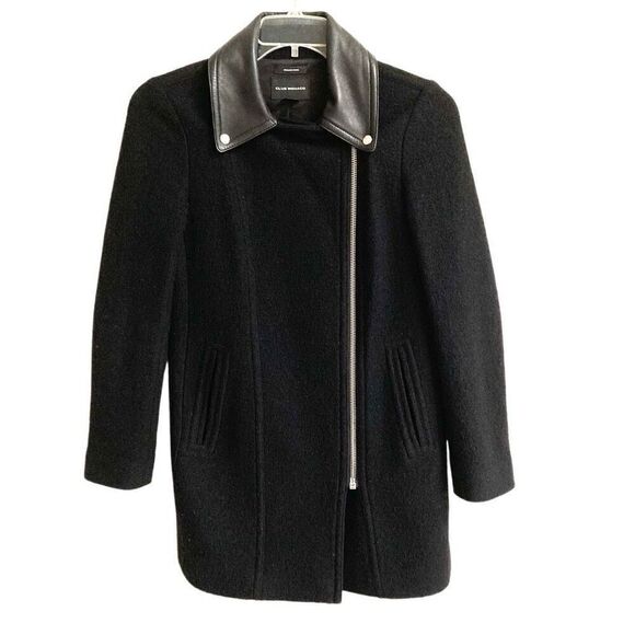 Club Monaco Reeta Italian Wool Leather Moto long jacket women’s S biker trench c - Picture 4 of 12